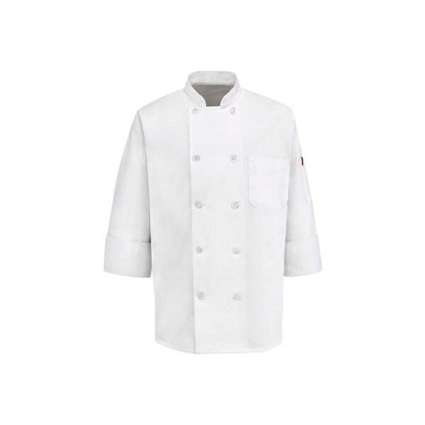 Chef Designs Men's 10 Button-Front Chef Coat, Pearl Buttons, White, Polyester/Cotton, 3XL